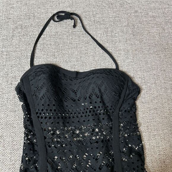 Robin Piccone Swimsuit Mesh One Piece Perforated Boho Bikini Black Size 10 - Picture 3 of 12